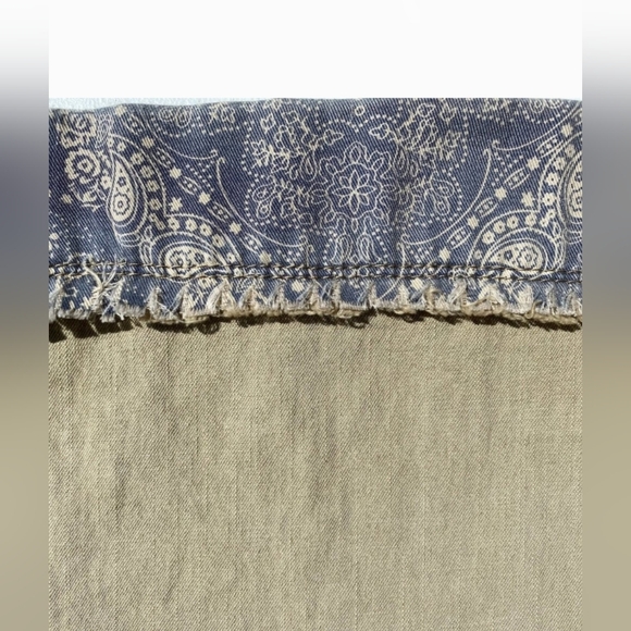 Easel Khaki Wideleg Paisley Cuff Denim 4 Pocket Boho Countryside Chic Coastal - Picture 3 of 10